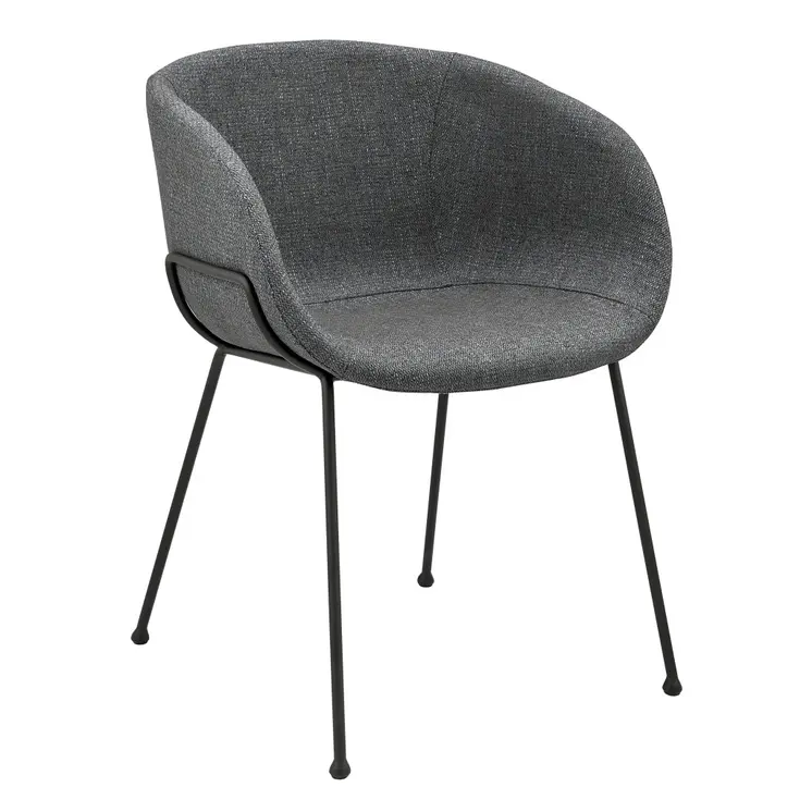 Set of Two Gray and Black Upholstered Fabric Dining Arm Chairs