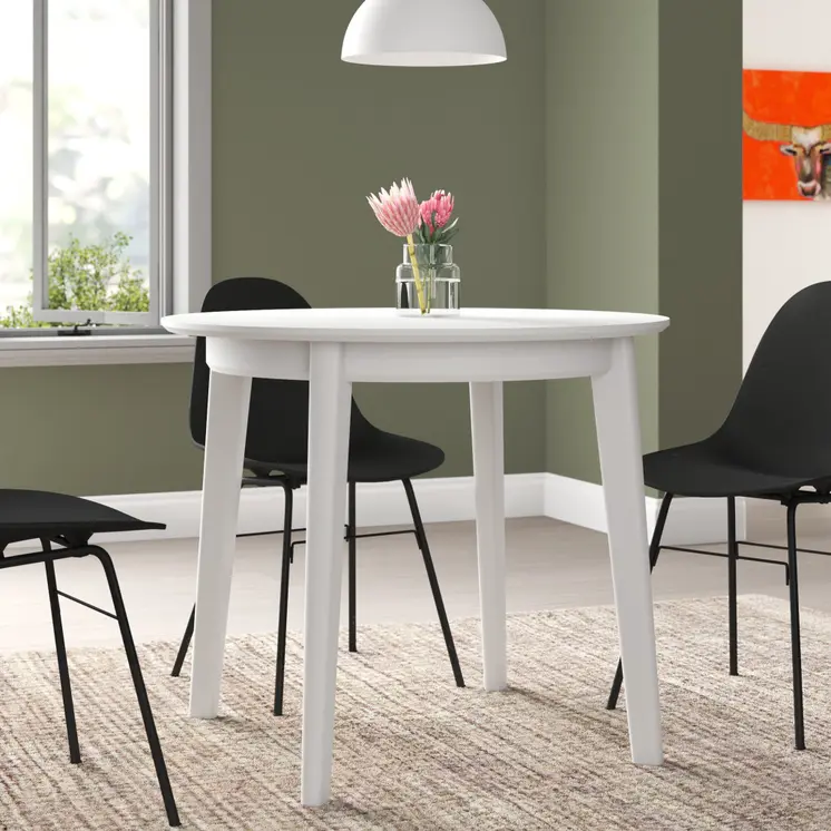 36" White Wood Round Top Dining Table