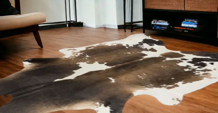 5' X 7' Light Brown and White Cowhide Hand Knotted Area Rug