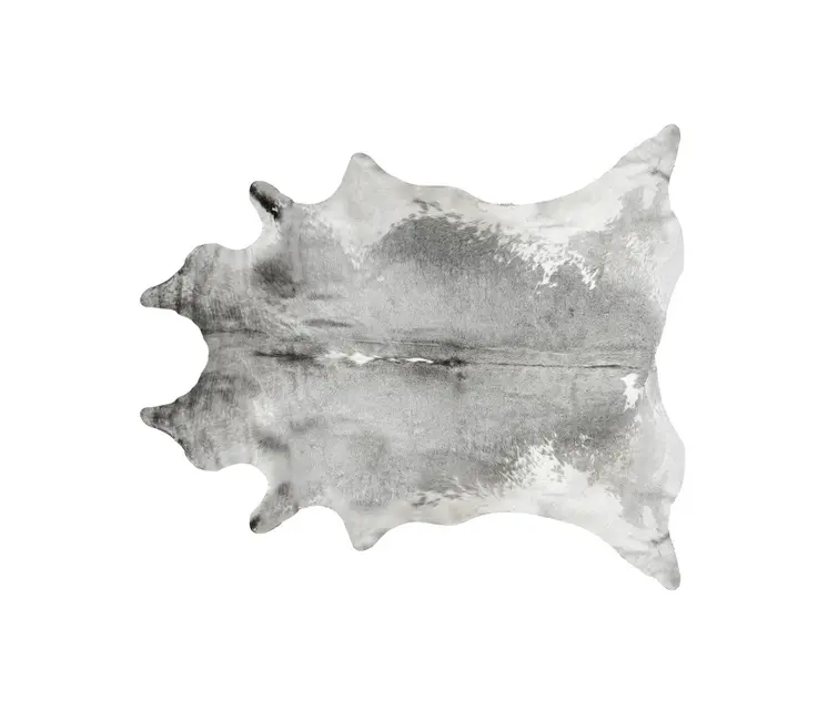 6' X 7' Gray and White Cowhide Hand Knotted Area Rug