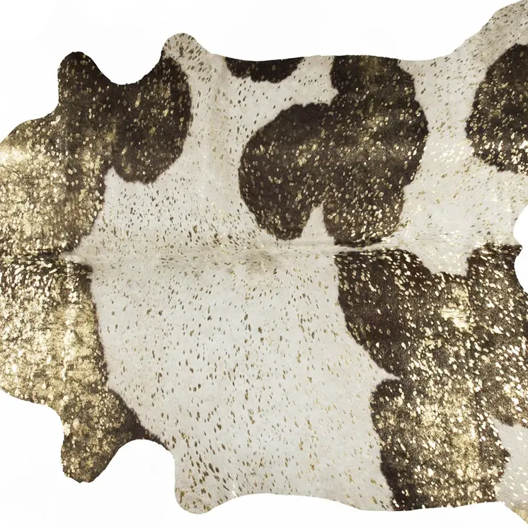 5' X 7' Ivory Brown and Gold Cowhide Hand Knotted Area Rug