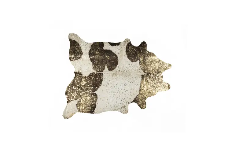 5' X 7' Ivory Brown and Gold Cowhide Hand Knotted Area Rug