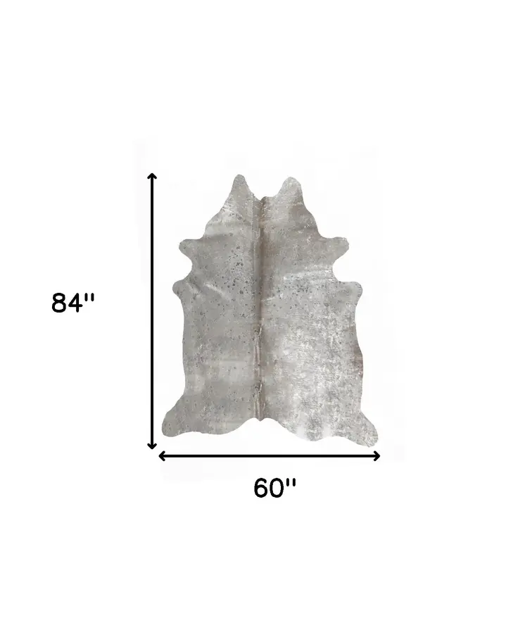 5' X 7' Gray and Silver Genuine Cowhide Hand Knotted Area Rug