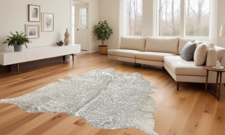5' X 7' Silver and Ivory Cowhide Hand Knotted Area Rug