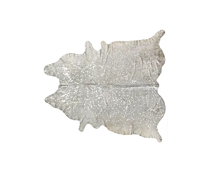 6' X 7' Silver and Ivory Cowhide Hand Knotted Area Rug