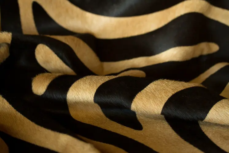 5' X 7' Black and Tan Zebra Print Genuine Cowhide Handmade Area Rug