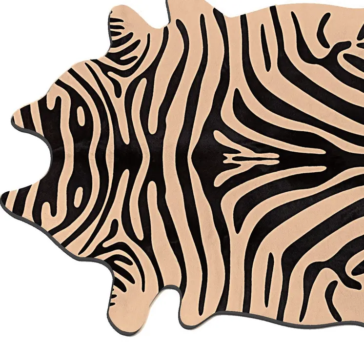 5' X 7' Black and Tan Zebra Print Genuine Cowhide Handmade Area Rug