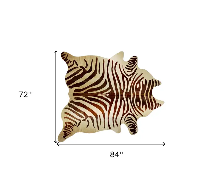 6' X 7' Natural and Brown Zebra Print Genuine Cowhide Area Rug