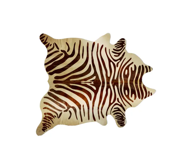 6' X 7' Natural and Brown Zebra Print Genuine Cowhide Area Rug