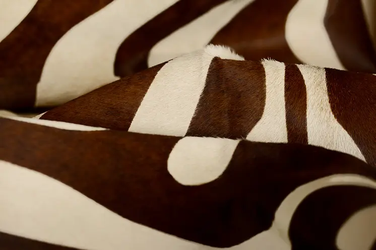 6' X 7' Natural and Brown Zebra Print Genuine Cowhide Area Rug
