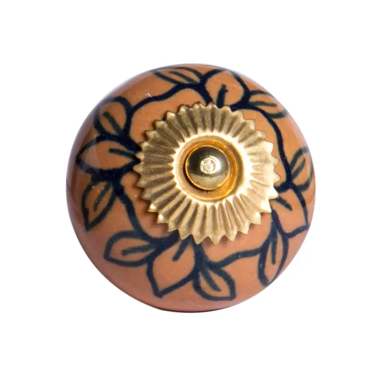 Set of Twelve Blue And Orange Ceramic And Metal Drawer Pull Knobs