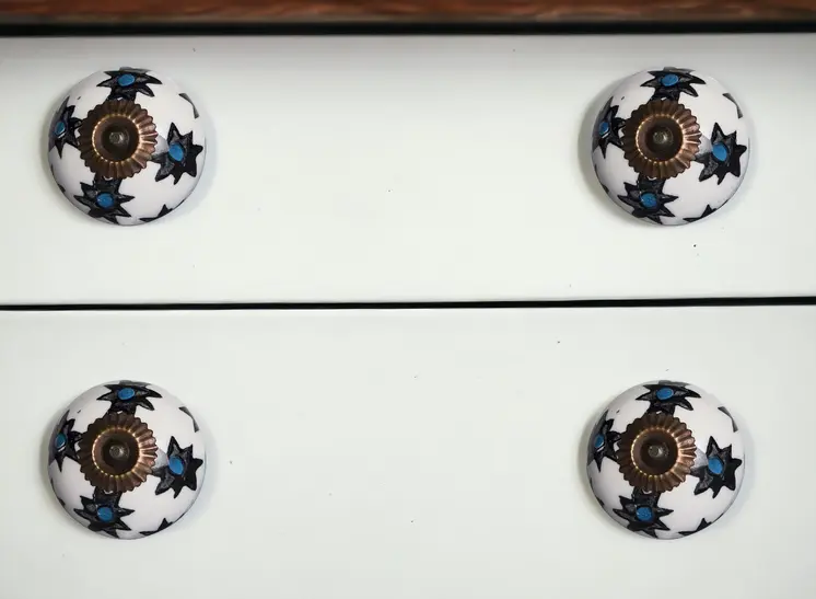 Set of Eight Black And White Ceramic And Metal Drawer Pull Knobs