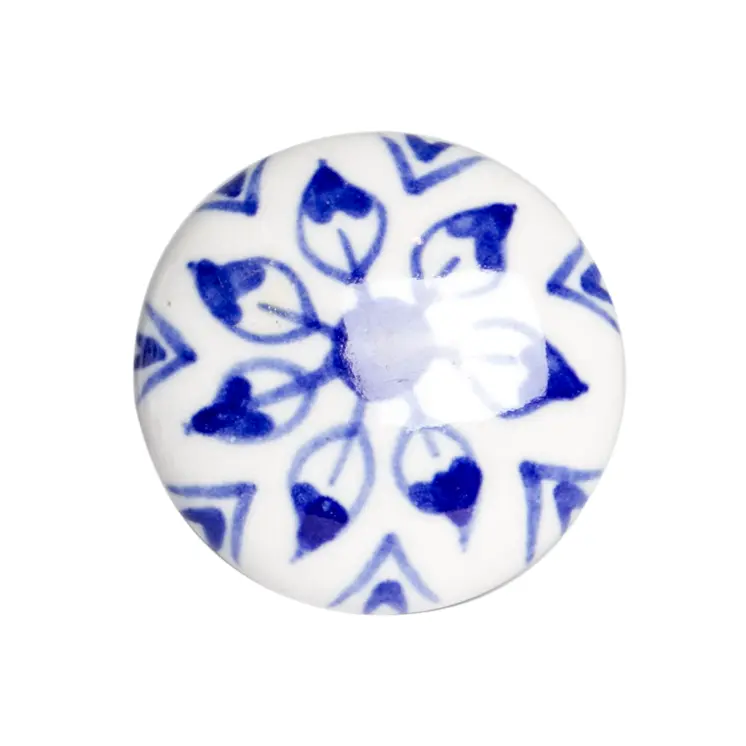 Set of Eight Blue And White Ceramic And Metal Drawer Pull Knobs