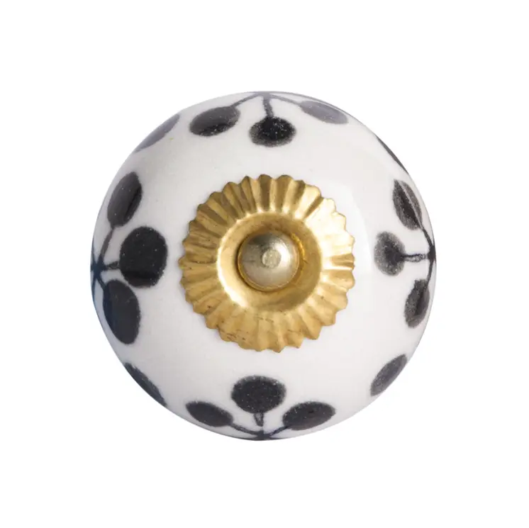 Set of Eight Black And White Ceramic And Metal Drawer Pull Knobs