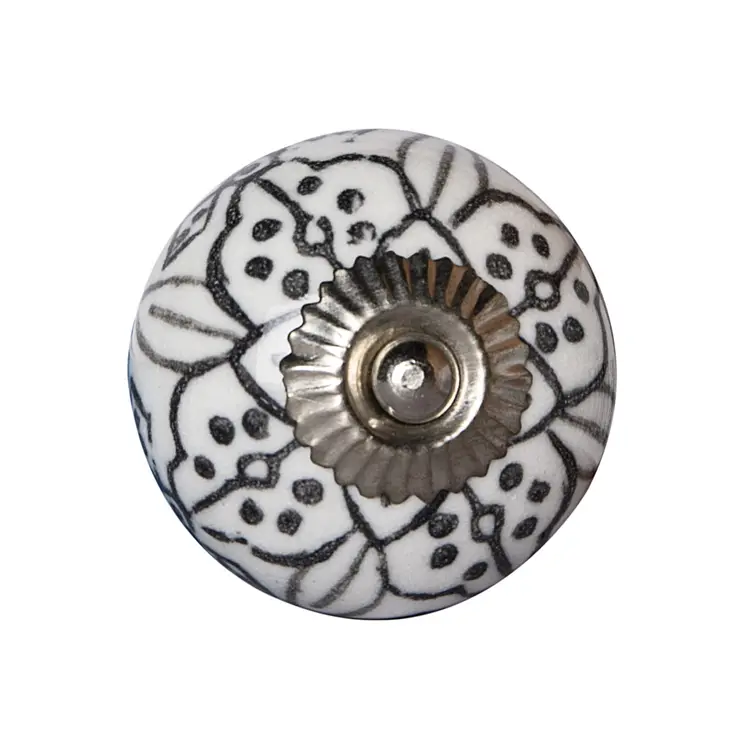 Set of Eight Black And White Ceramic And Metal Drawer Pull Knobs