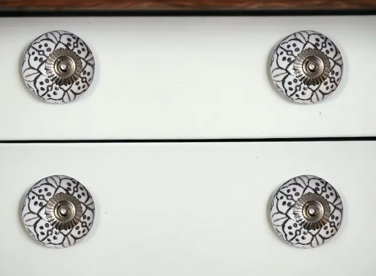 Set of Eight Black And White Ceramic And Metal Drawer Pull Knobs