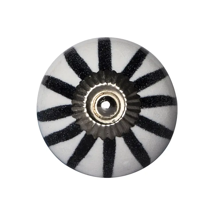 Set of Eight Black And White Ceramic And Metal Drawer Pull Knobs