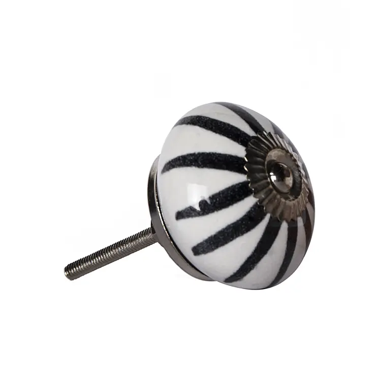 Set of Eight Black And White Ceramic And Metal Drawer Pull Knobs