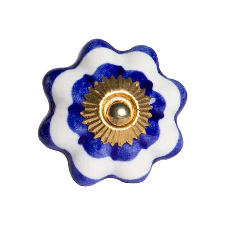 Set of Eight Blue And White Ceramic And Metal Drawer Pull Knobs