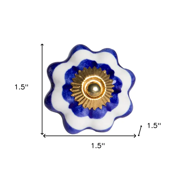Set of Eight Blue And White Ceramic And Metal Drawer Pull Knobs