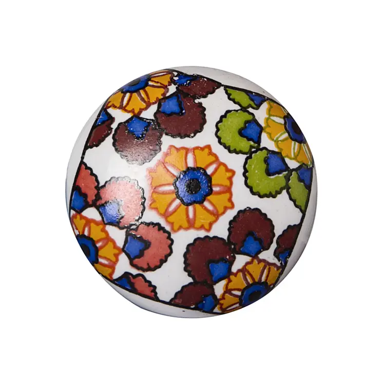 Set of Eight Blue And Orange Ceramic And Metal Drawer Pull Knobs