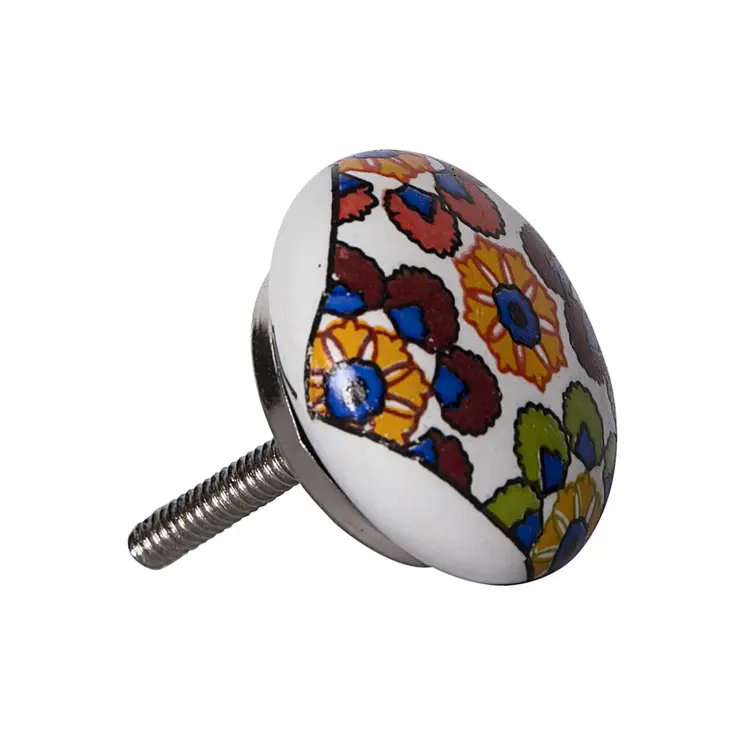 Set of Eight Blue And Orange Ceramic And Metal Drawer Pull Knobs