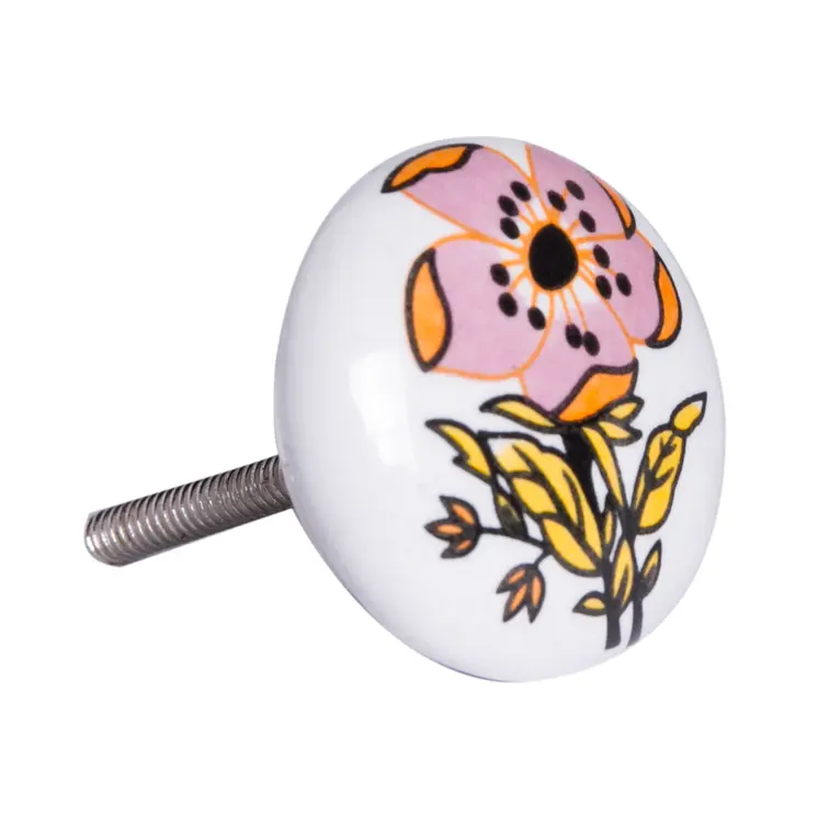 Set of Eight Yellow And White Ceramic And Metal Drawer Pull Knobs