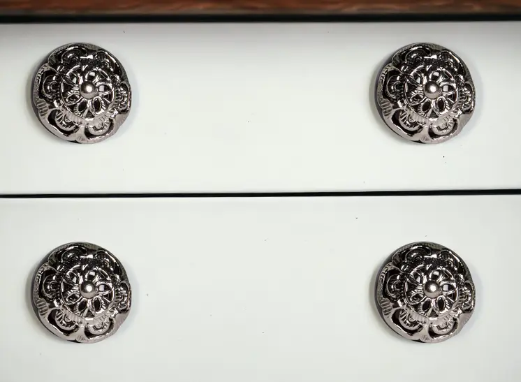 Set of Eight Black And Silver Ceramic And Metal Drawer Pull Knobs