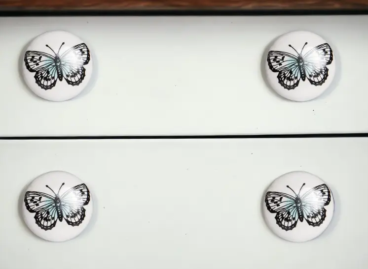 Set of Eight Black And White Ceramic And Metal Drawer Pull Knobs