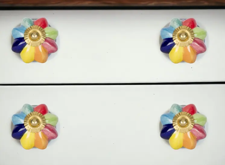 Set of Eight Blue And Green Ceramic And Metal Drawer Pull Knobs