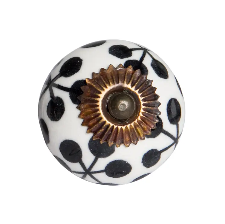 Set of Eight Black And White Ceramic And Metal Drawer Pull Knobs