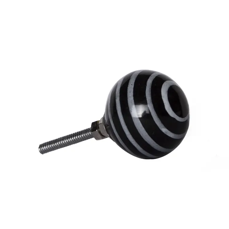 Set of Eight Black And Gray Ceramic And Metal Drawer Pull Knobs