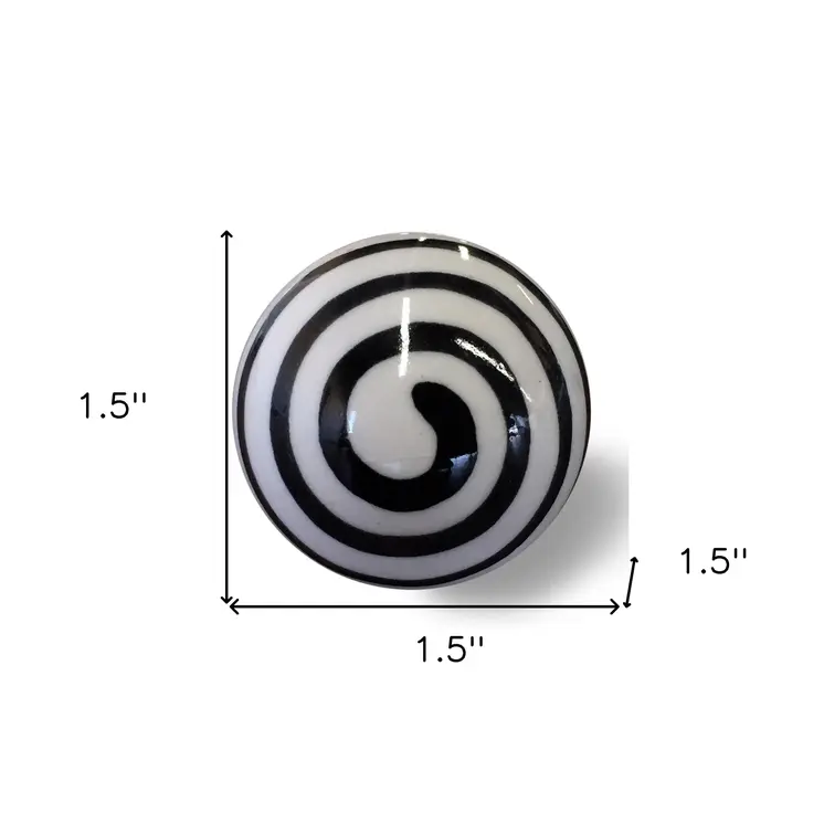 Set of Eight Black And White Ceramic And Metal Drawer Pull Knobs