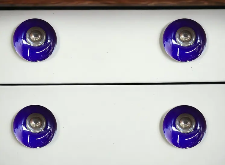 Set of Eight Purple And Gray Ceramic And Metal Drawer Pull Knobs