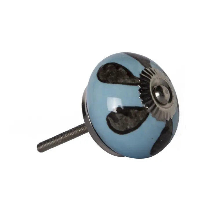 Set of Eight Blue And Gray Ceramic And Metal Drawer Pull Knobs