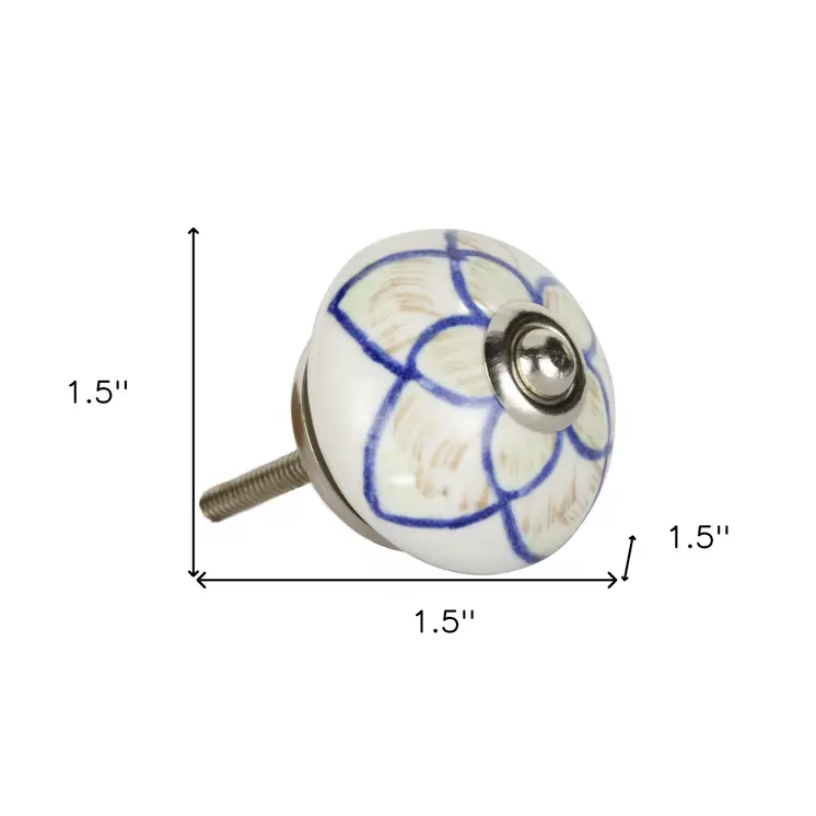 Set of Eight Blue And Cream Ceramic And Metal Drawer Pull Knobs