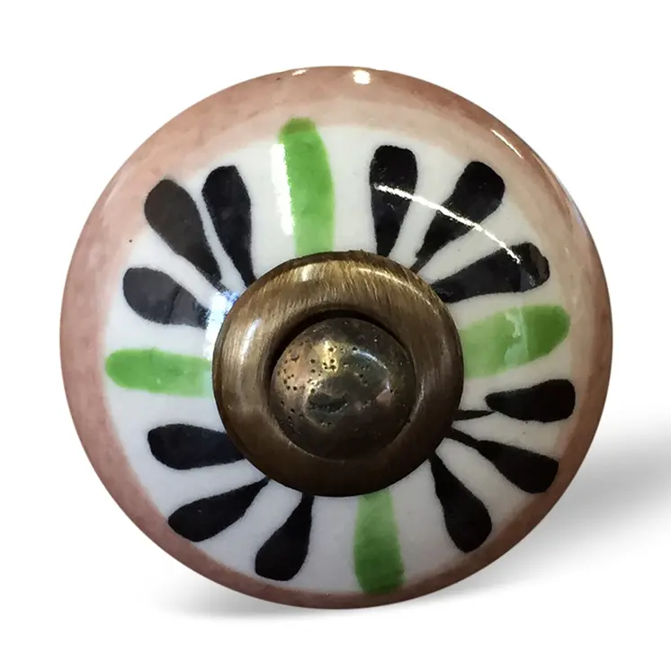 Set of Eight Brown And White Ceramic And Metal Drawer Pull Knobs