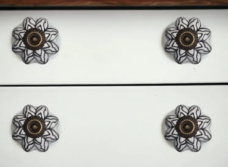 Set of Eight Black And White Ceramic And Metal Drawer Pull Knobs