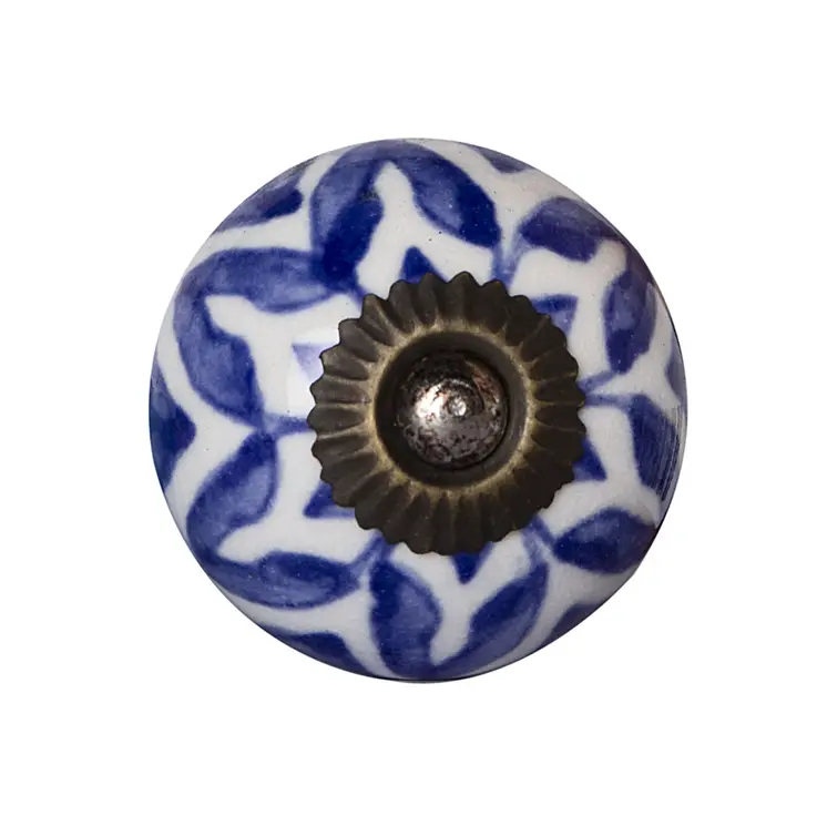 Set of Eight Blue And White Ceramic And Metal Drawer Pull Knobs