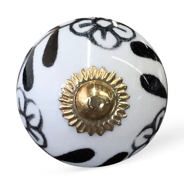 Set of Eight Blue And White Ceramic And Metal Drawer Pull Knobs