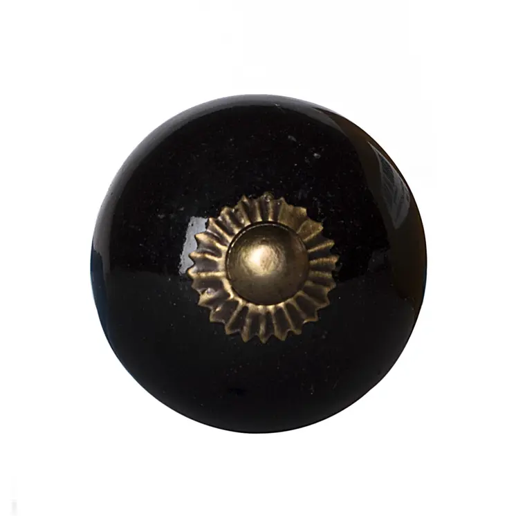 Set of Eight Brown And Black Ceramic And Metal Drawer Pull Knobs