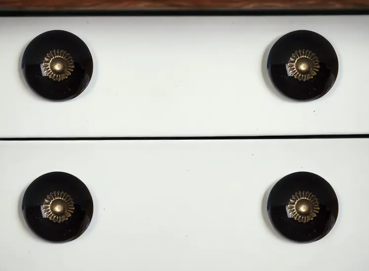 Set of Eight Brown And Black Ceramic And Metal Drawer Pull Knobs