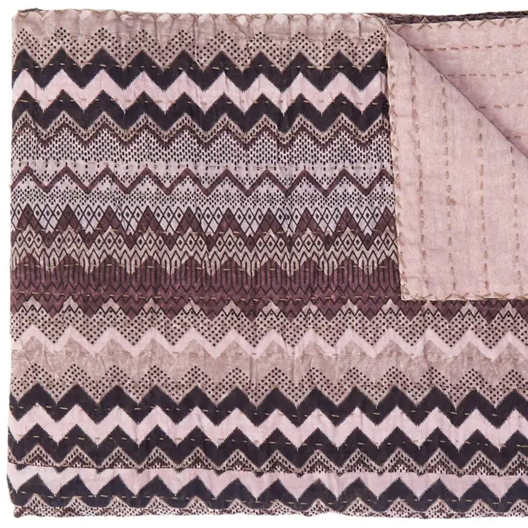 50" X 70" Black And Pink Cotton Kantha Chevron Throw Blanket