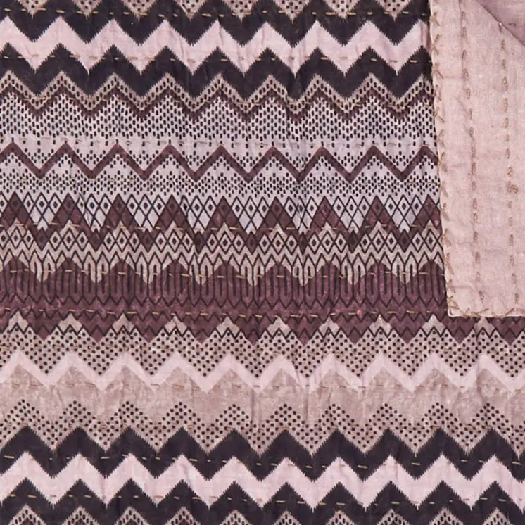 50" X 70" Pink And Black Cotton Quilted Chevron Plush Throw Blanket