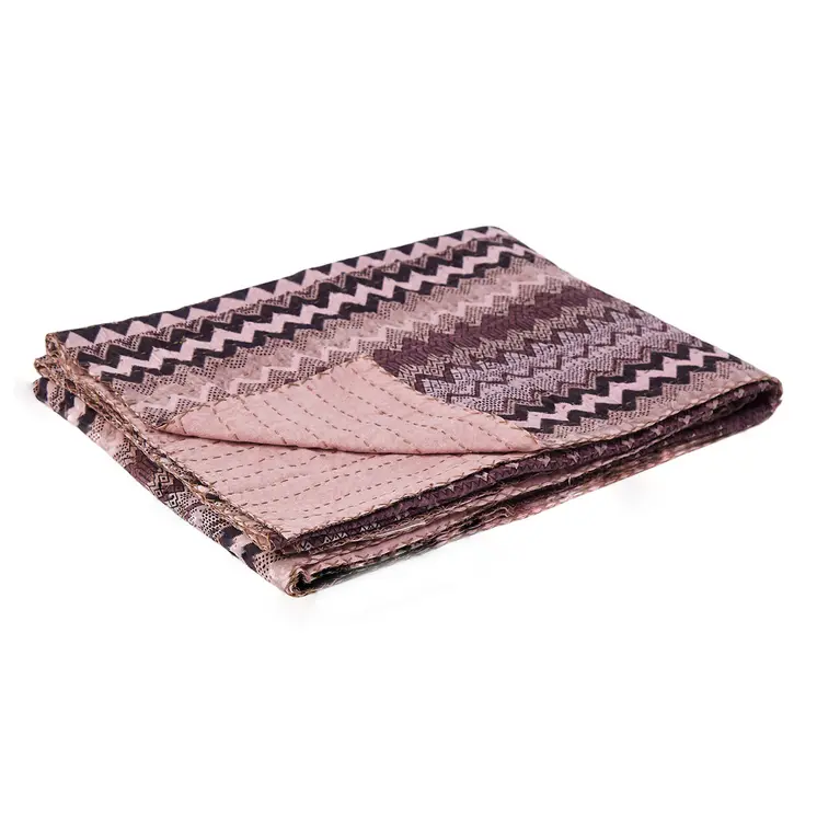 50" X 70" Pink And Black Cotton Quilted Chevron Plush Throw Blanket