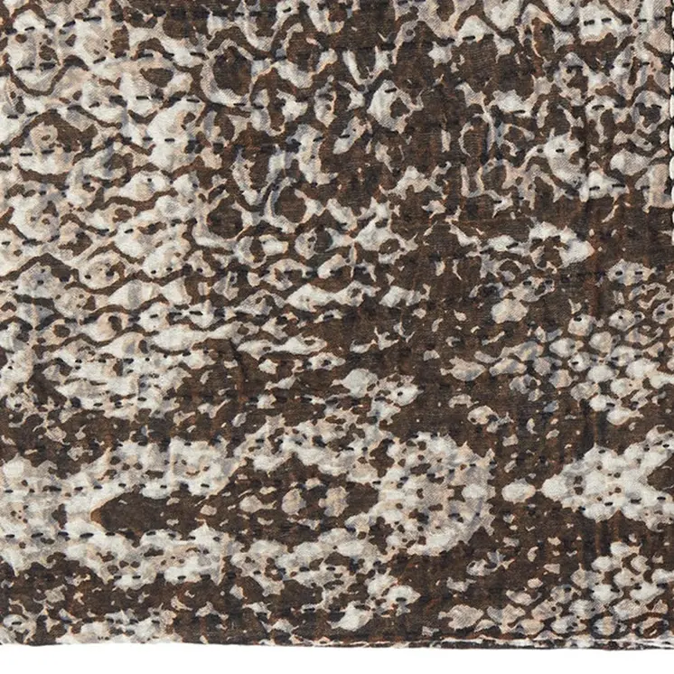 50" X 70" Brown And Ivory Cotton Quilted Kantha Throw Blanket With Embroidery