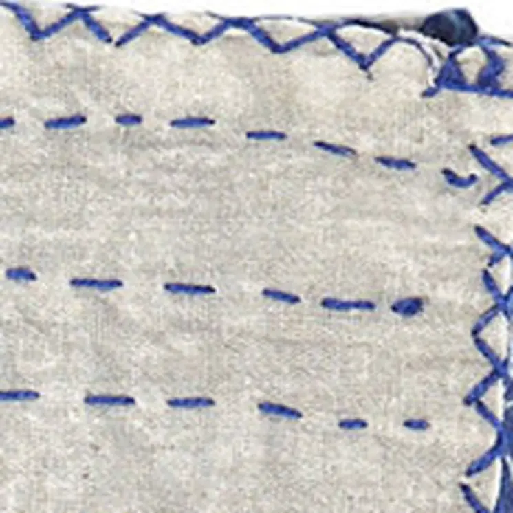 50" X 70" Blue And White Floral Cotton Quilted Kantha Throw Blanket with Embroidery