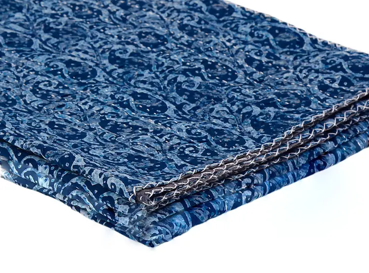 50" X 70" Blue Paisley Cotton Quilted Kantha Throw Blanket with Embroidery