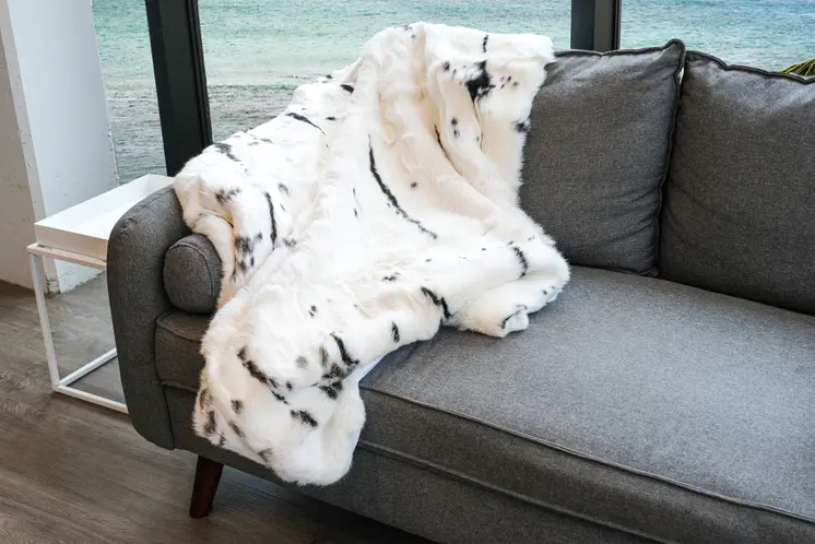 50" X 60" Black And White Rabbit Fur Plush Throw Blanket