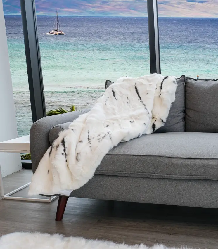 50" X 60" Black And White Rabbit Fur Plush Throw Blanket